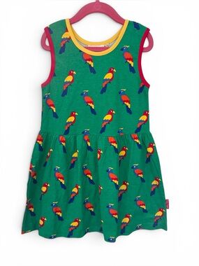 Toby Tiger Tank Dress Organic Green Parrot-Print Sleeveless Casual Cotton 5/6
